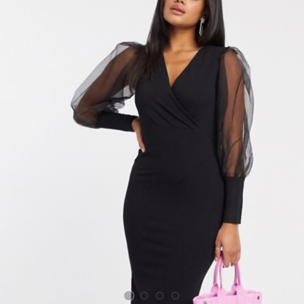 AX Paris Organza Puff Sleeve Midi Dress in Black